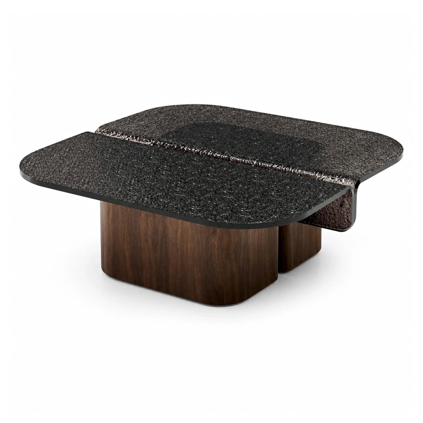 Modern Black Stone Top Coffee Table with Wood Base