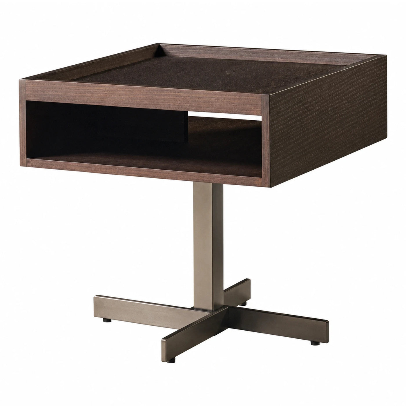 Dark Wood Square Side Table with Metal Base