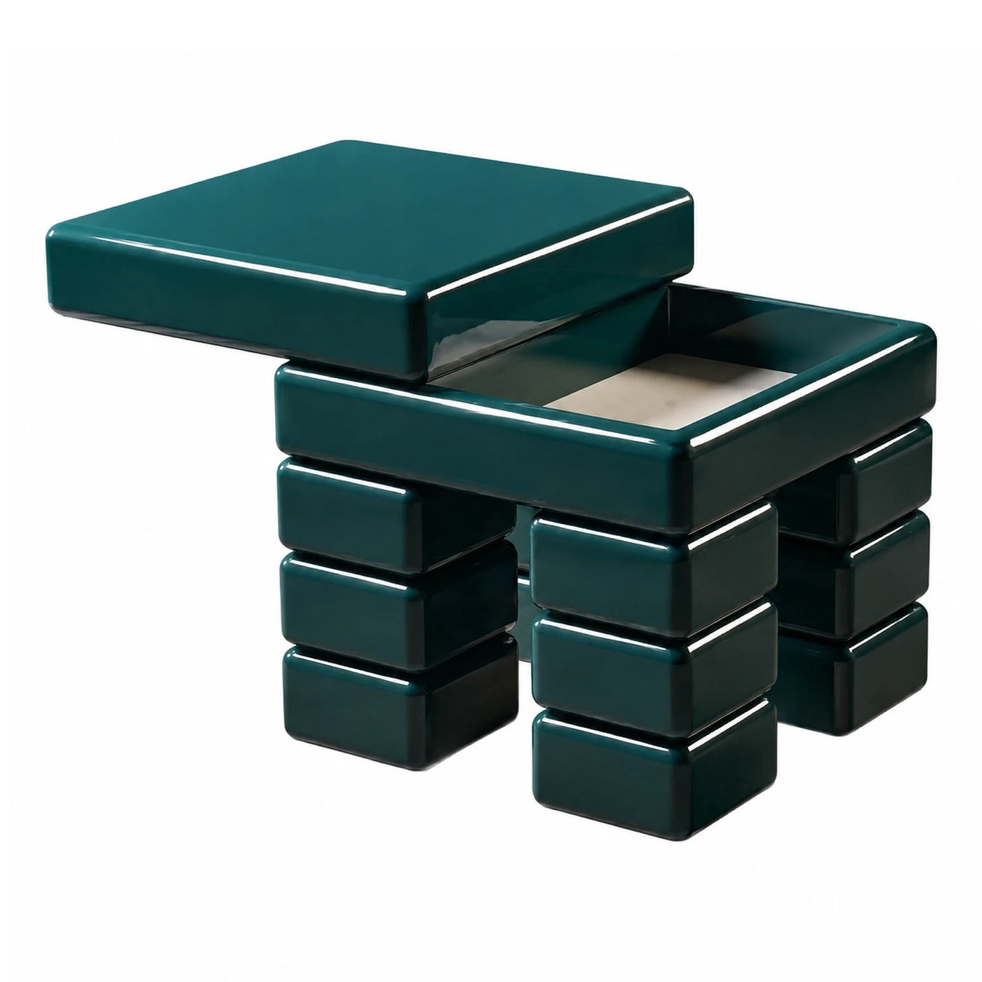 Glossy Green Ceramic Side Table with Lid