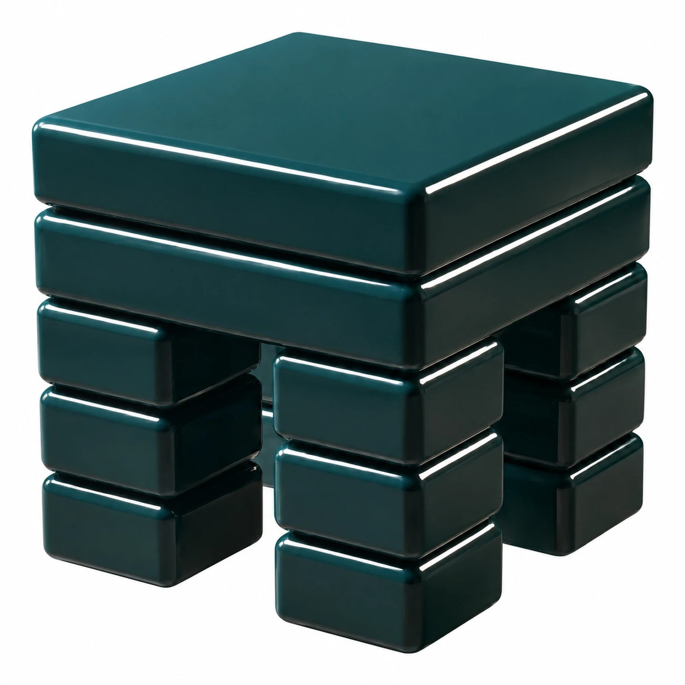 Glossy Teal Ceramic Stacked Block Stool