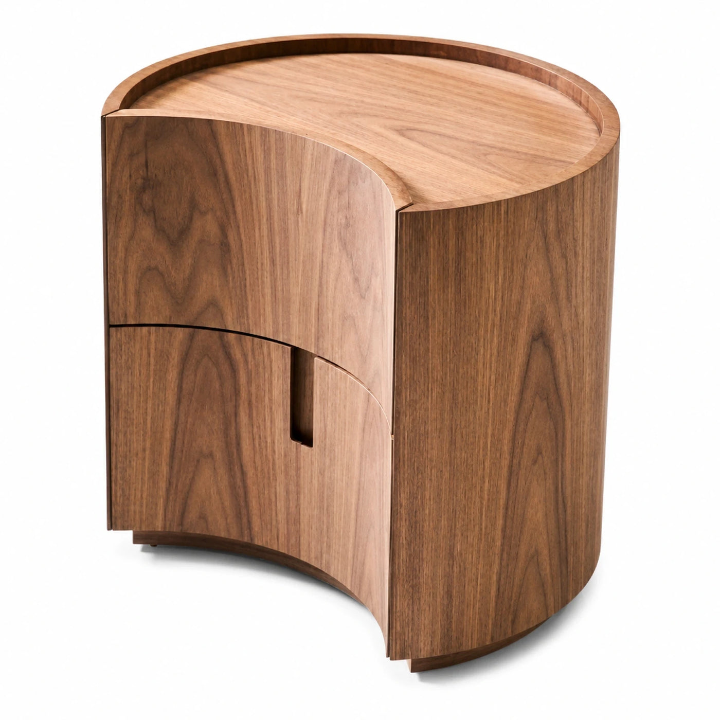 Curved Walnut Wood Nightstand with Drawer