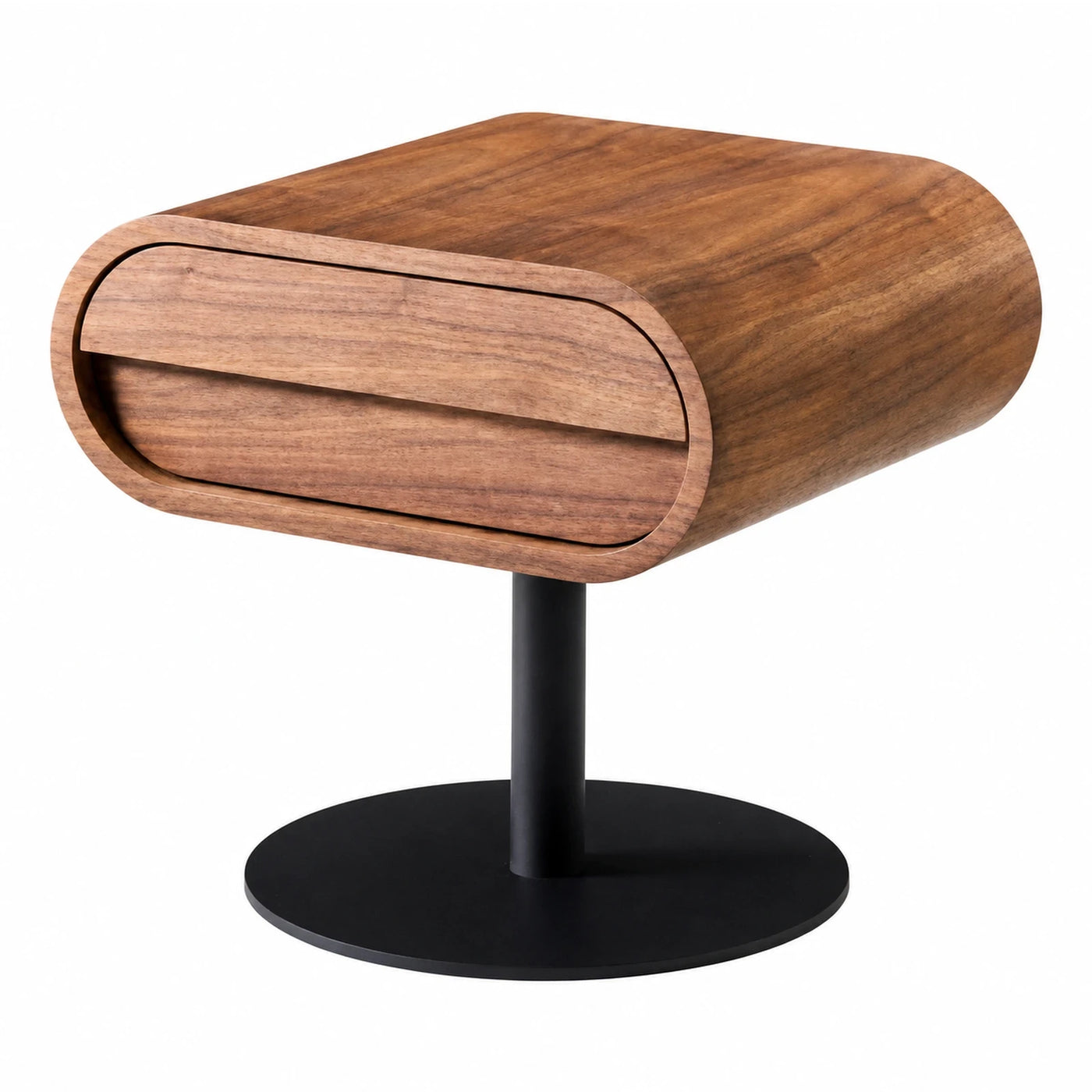 Walnut Wood Oval Side Table with Drawer