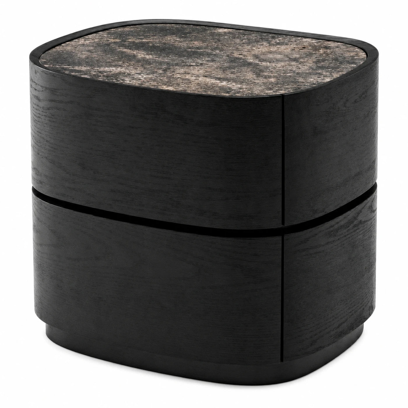 Black Wood Oval Side Table with Stone Top