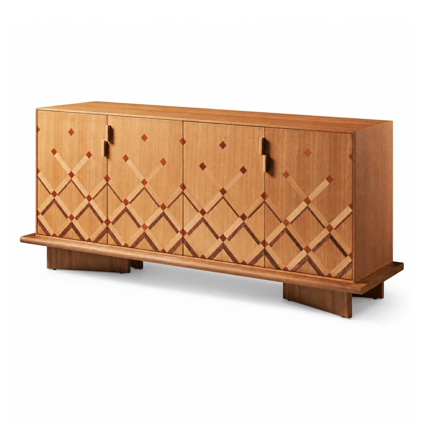 Wooden Sideboard with Geometric Inlay Pattern
