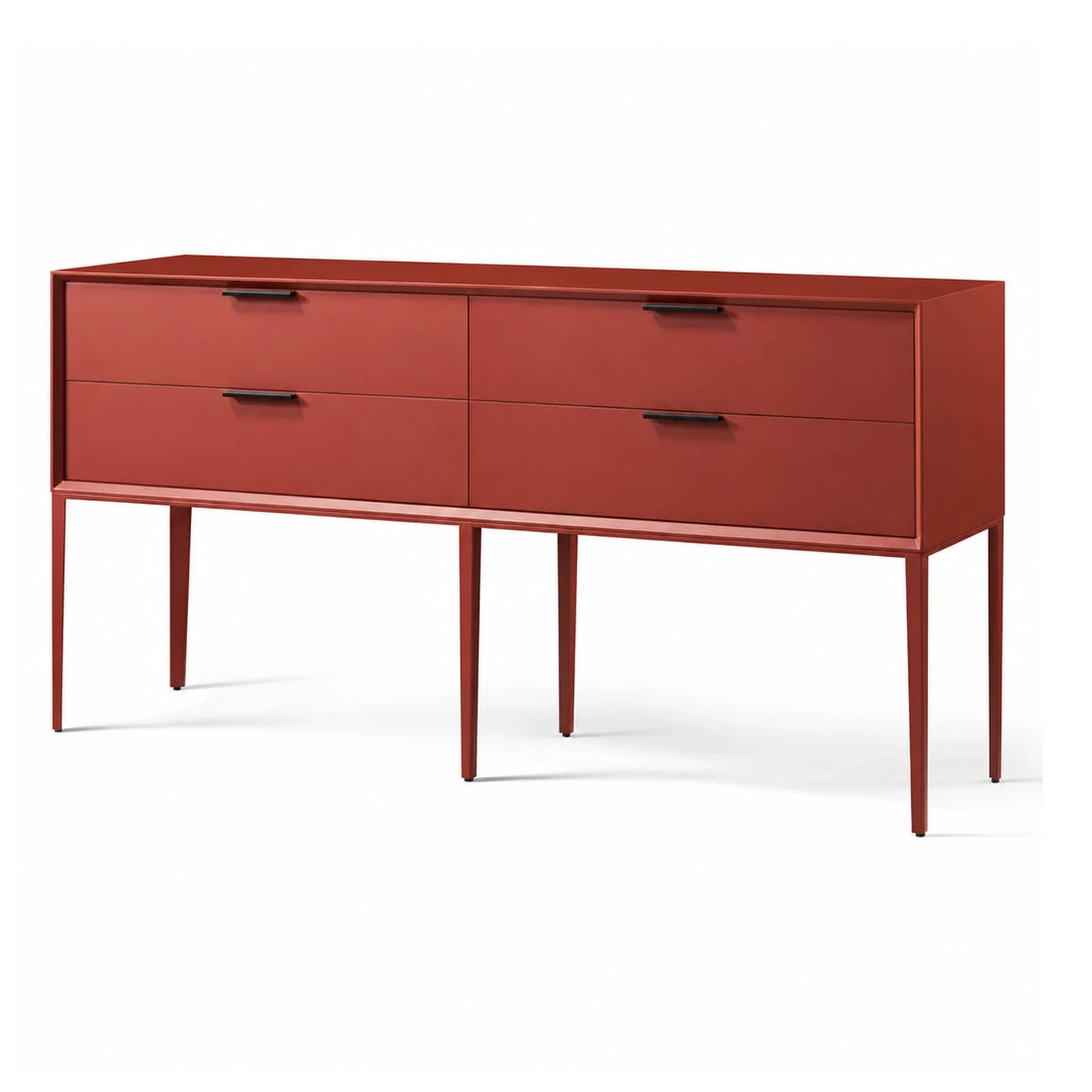Red Four-Drawer Sideboard with Tapered Legs