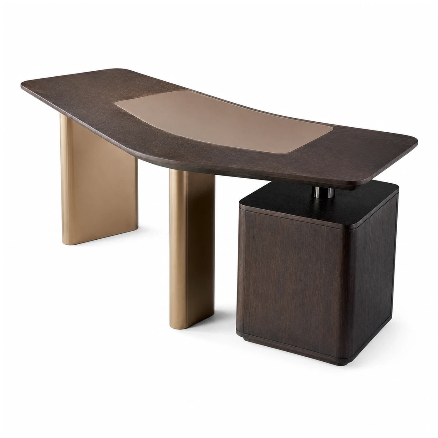 Modern Dark Wood Desk with Gold Metal Legs