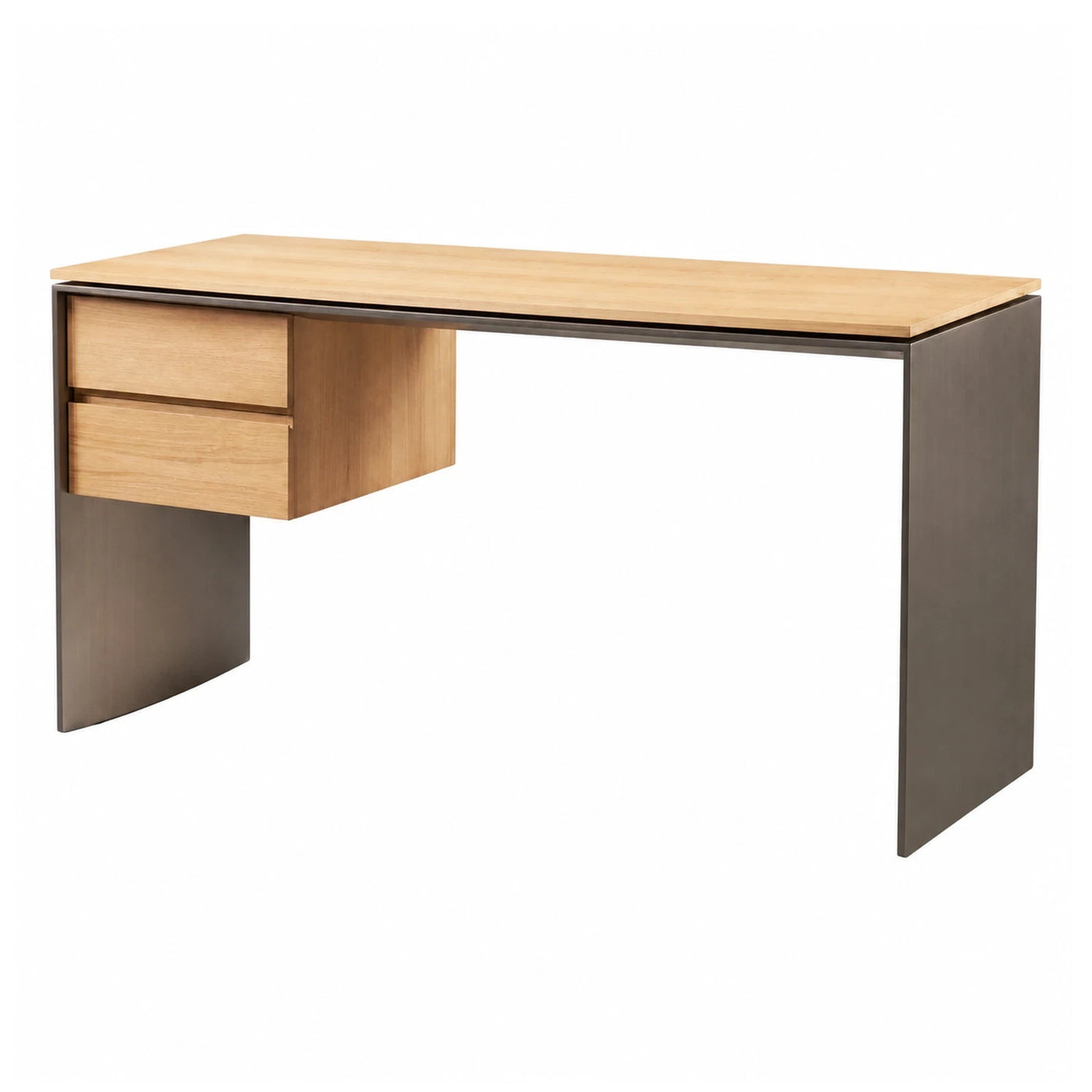Modern Wood Top Desk with Metal Legs and Drawers