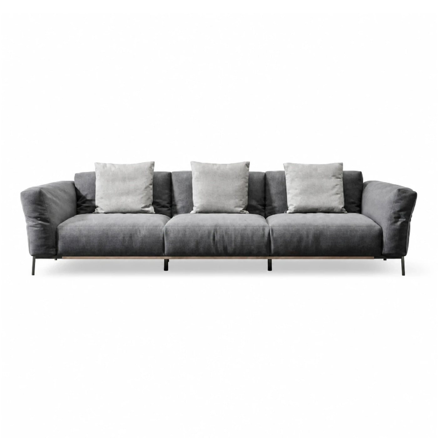 Grey Fabric Three-Seater Sofa with Metal Legs