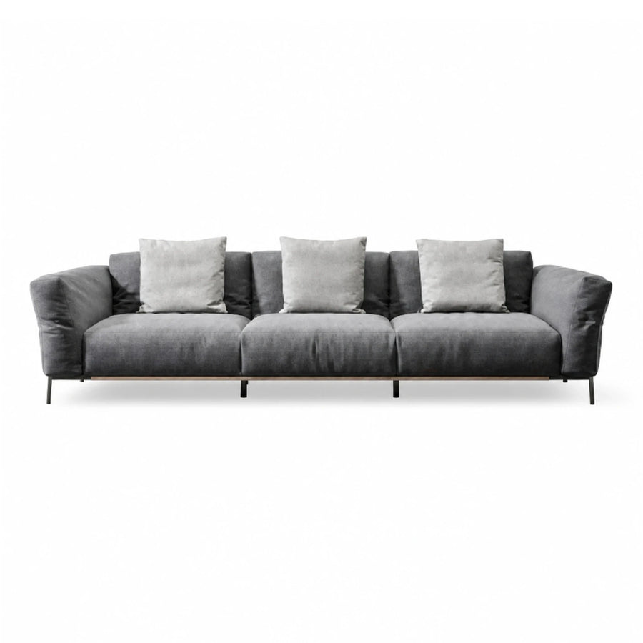 Grey Fabric Three-Seater Sofa with Metal Legs
