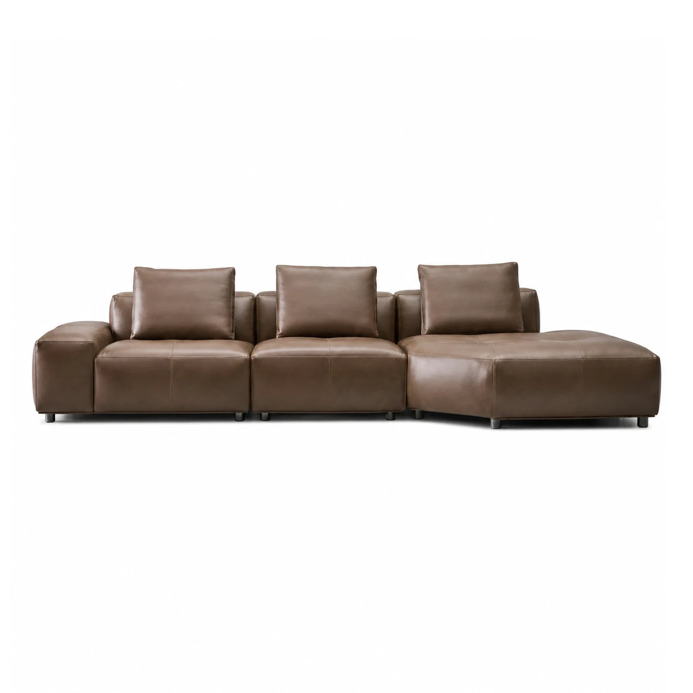 Brown Leather Modular Sectional Sofa with Chaise