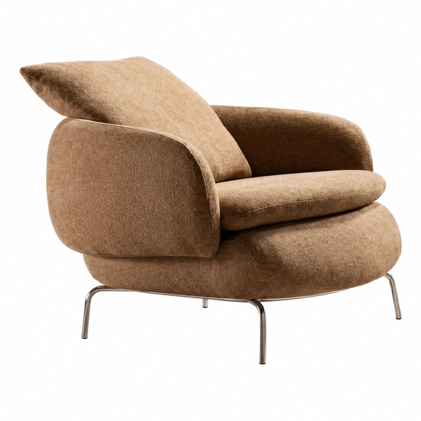 Modern Brown Boucle Lounge Chair with Metal Legs
