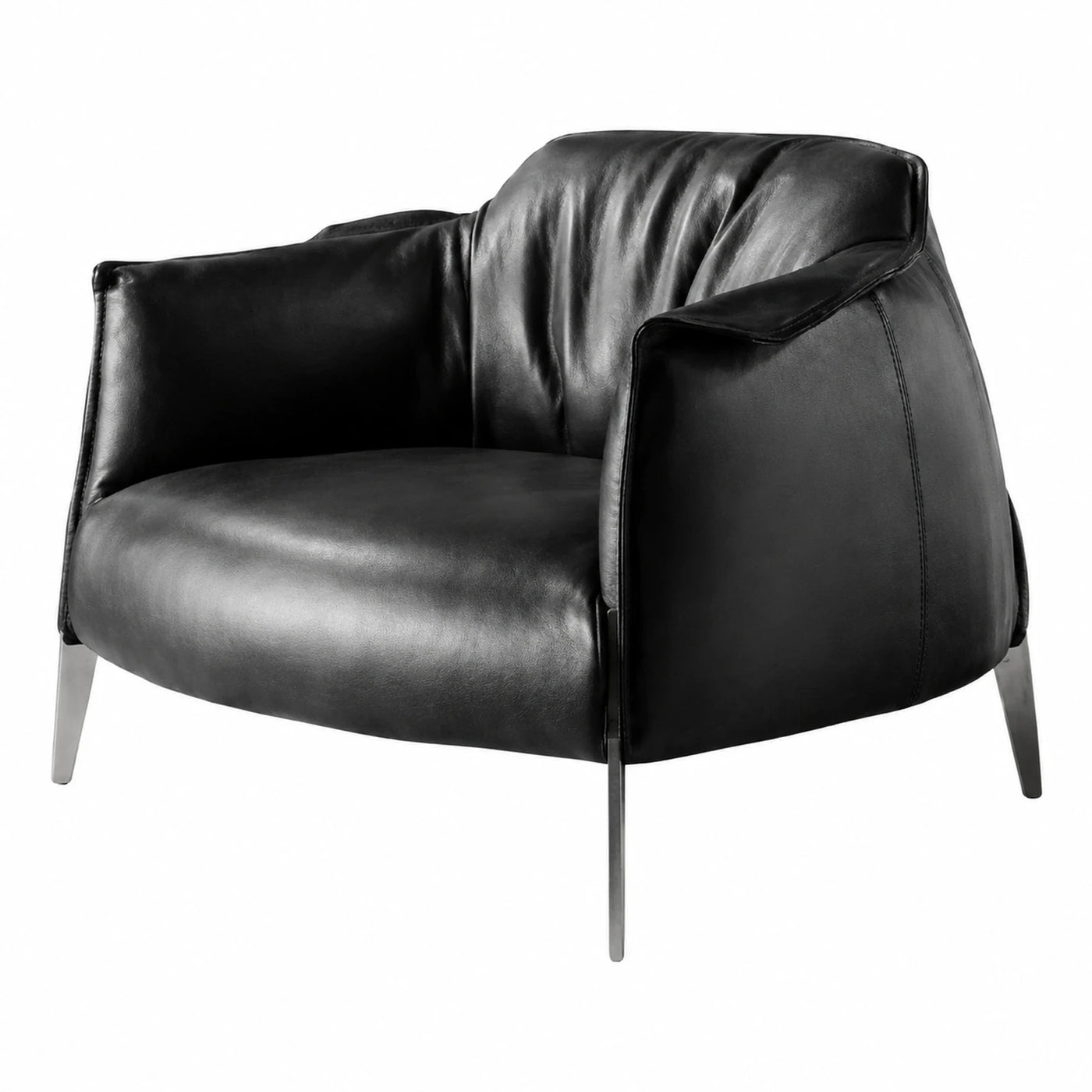 Black Leather Accent Armchair with Slim Metal Legs