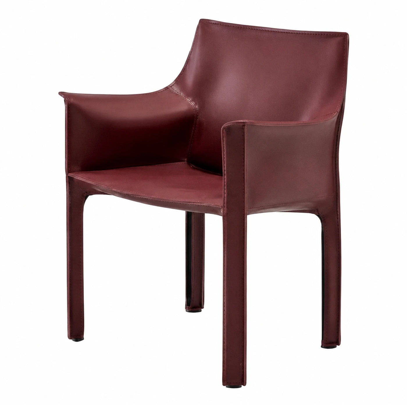 Burgundy Stitched Leather Accent Armchair
