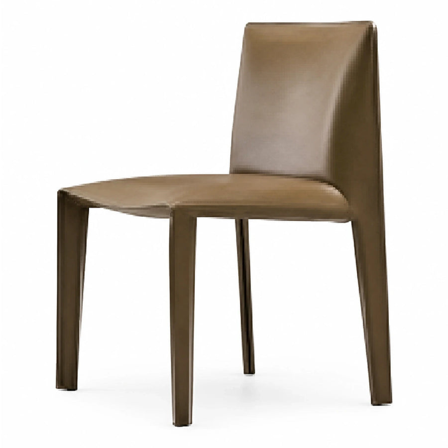 Modern Brown Leather Dining Chair with Sleek Legs