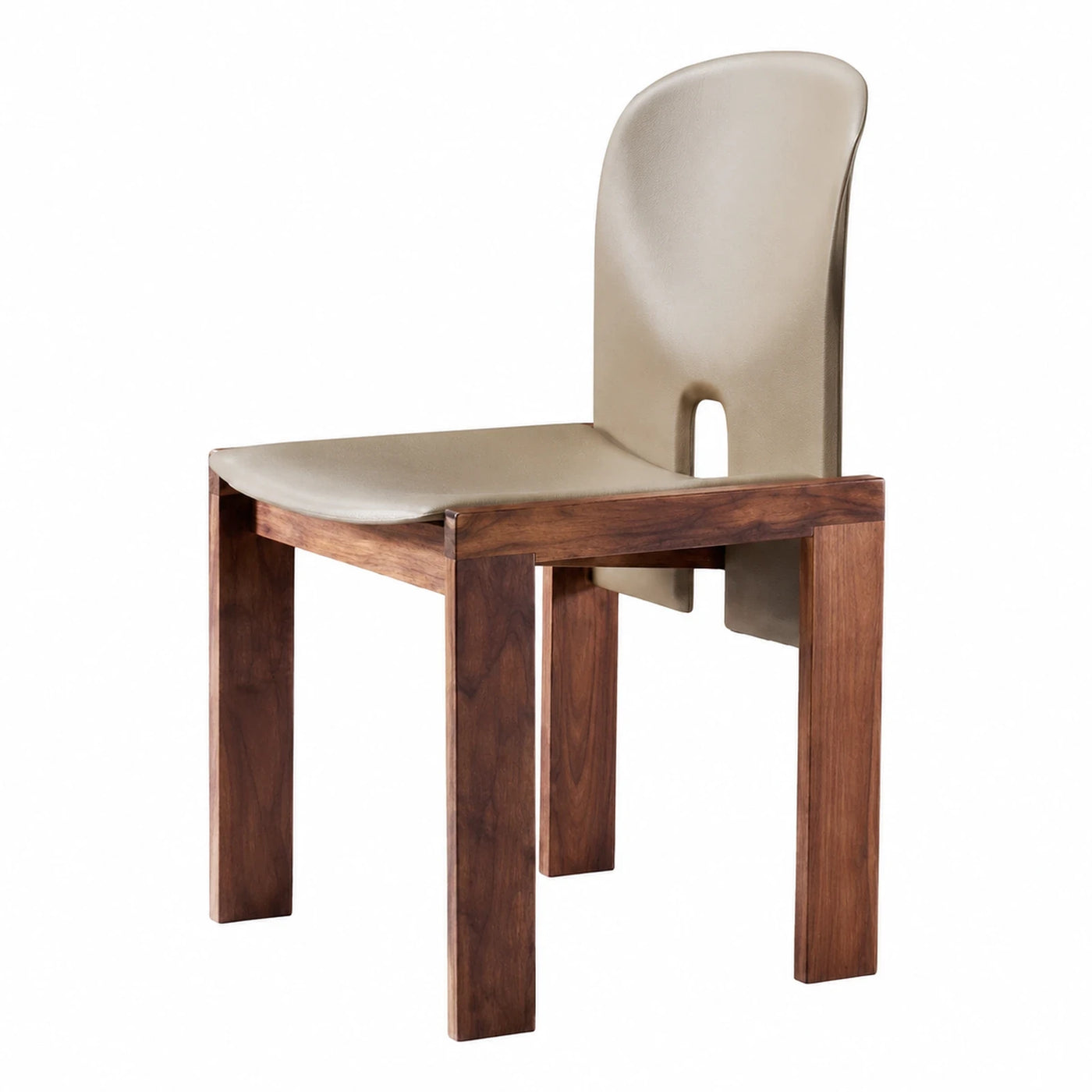 Walnut Wood Frame Beige Leather Dining Chair