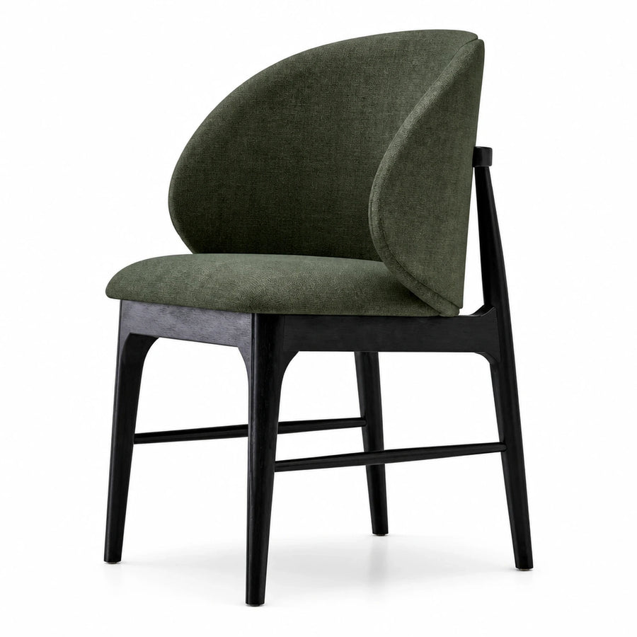 Green Fabric Dining Chair with Black Wood Frame