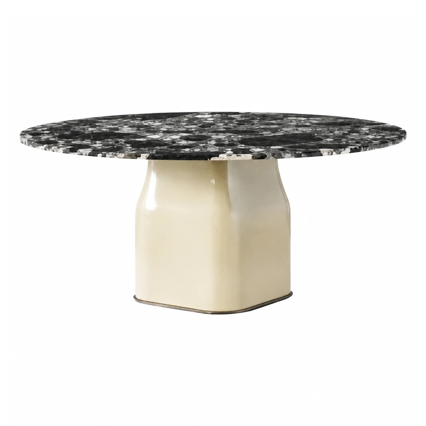 Round Black Marble Top Coffee Table with Cream Base