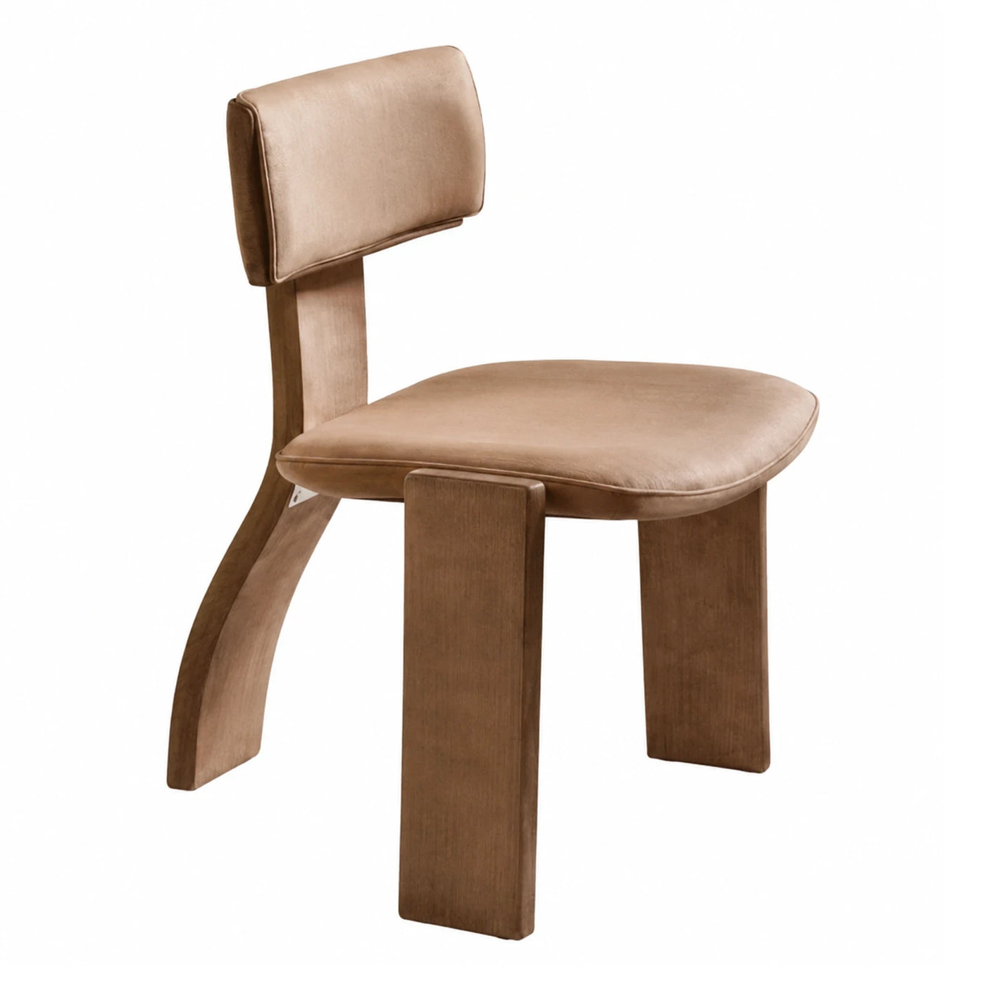Modern Beige Upholstered Dining Chair with Curved Wood Legs