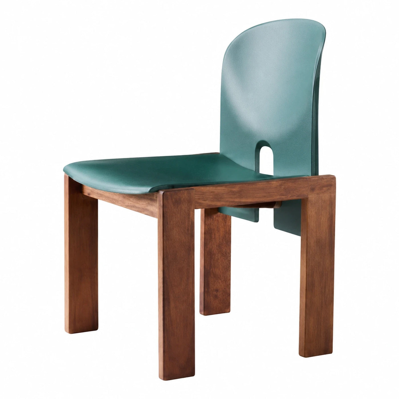 Green Leather Dining Chair with Wooden Frame