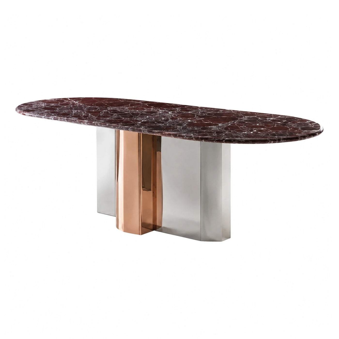 Oval Marble Dining Table with Mixed Metal Base