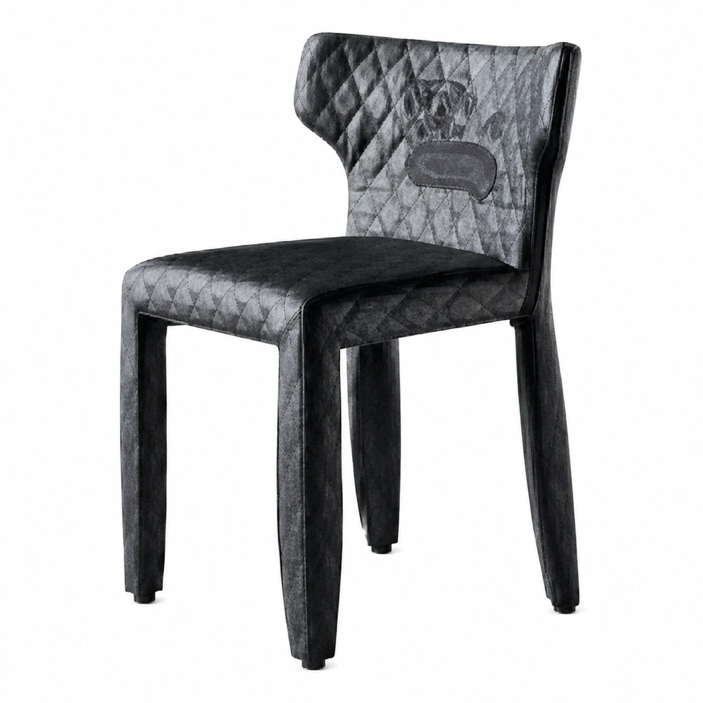 Black Quilted Leather Dining Chair with Embossed Detail