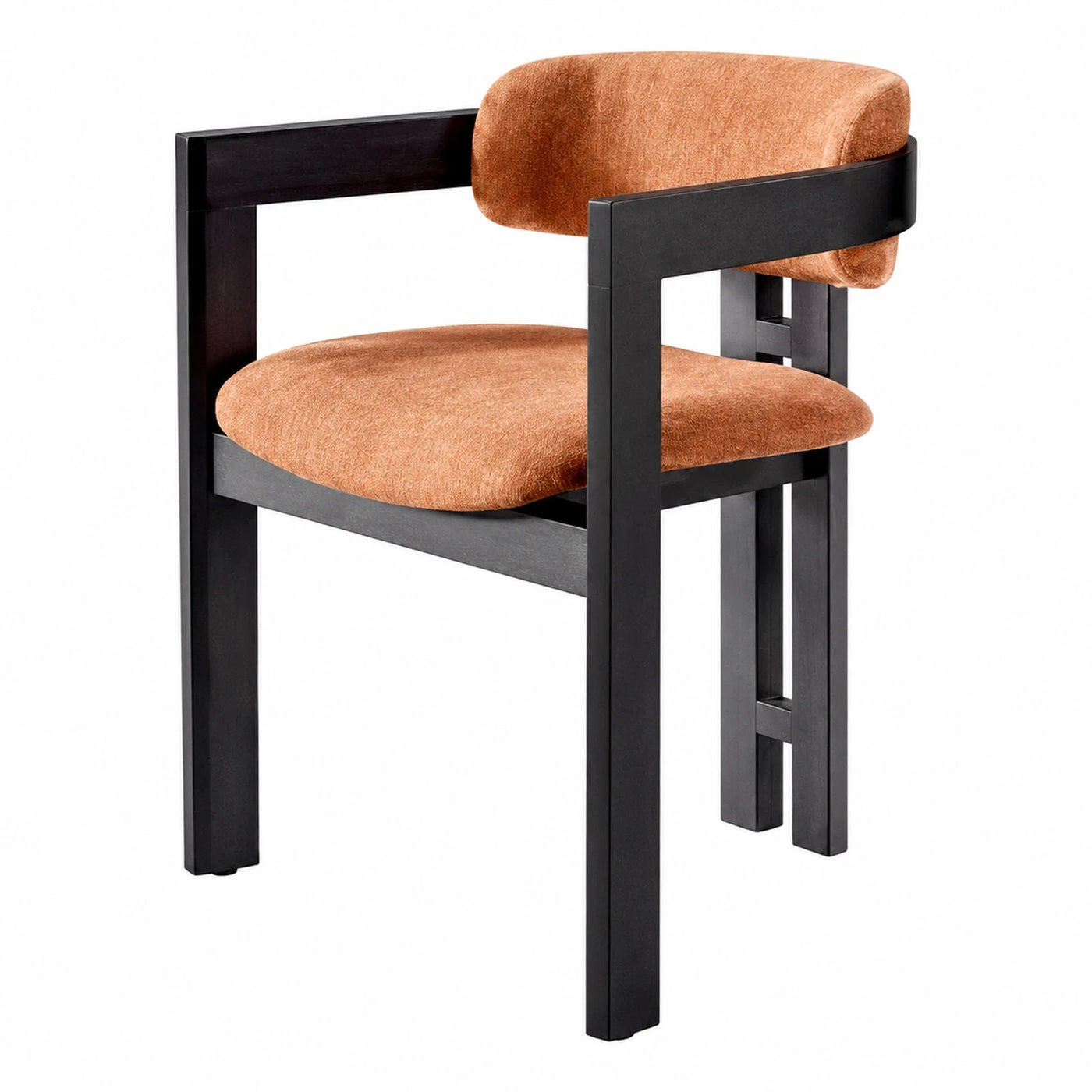 Black Wood Frame Orange Velvet Armchair