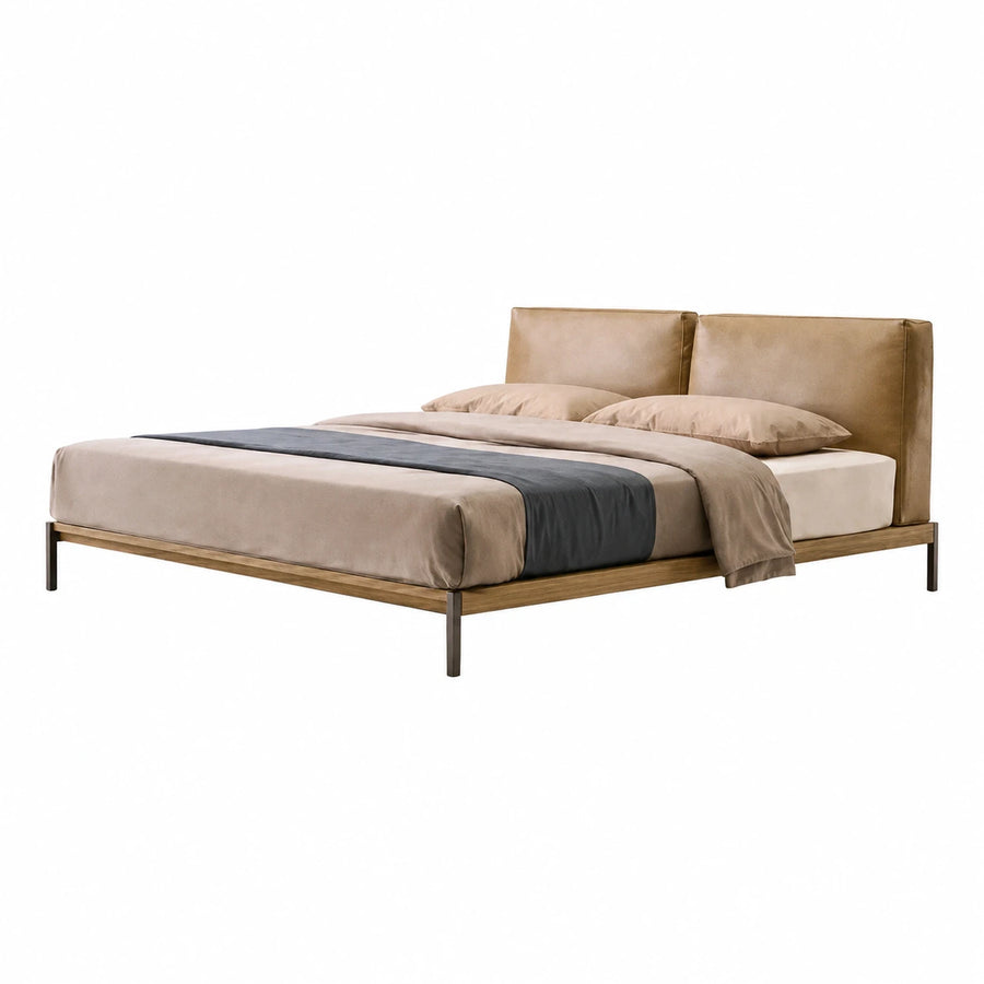 Modern Upholstered Platform Bed with Wooden Frame