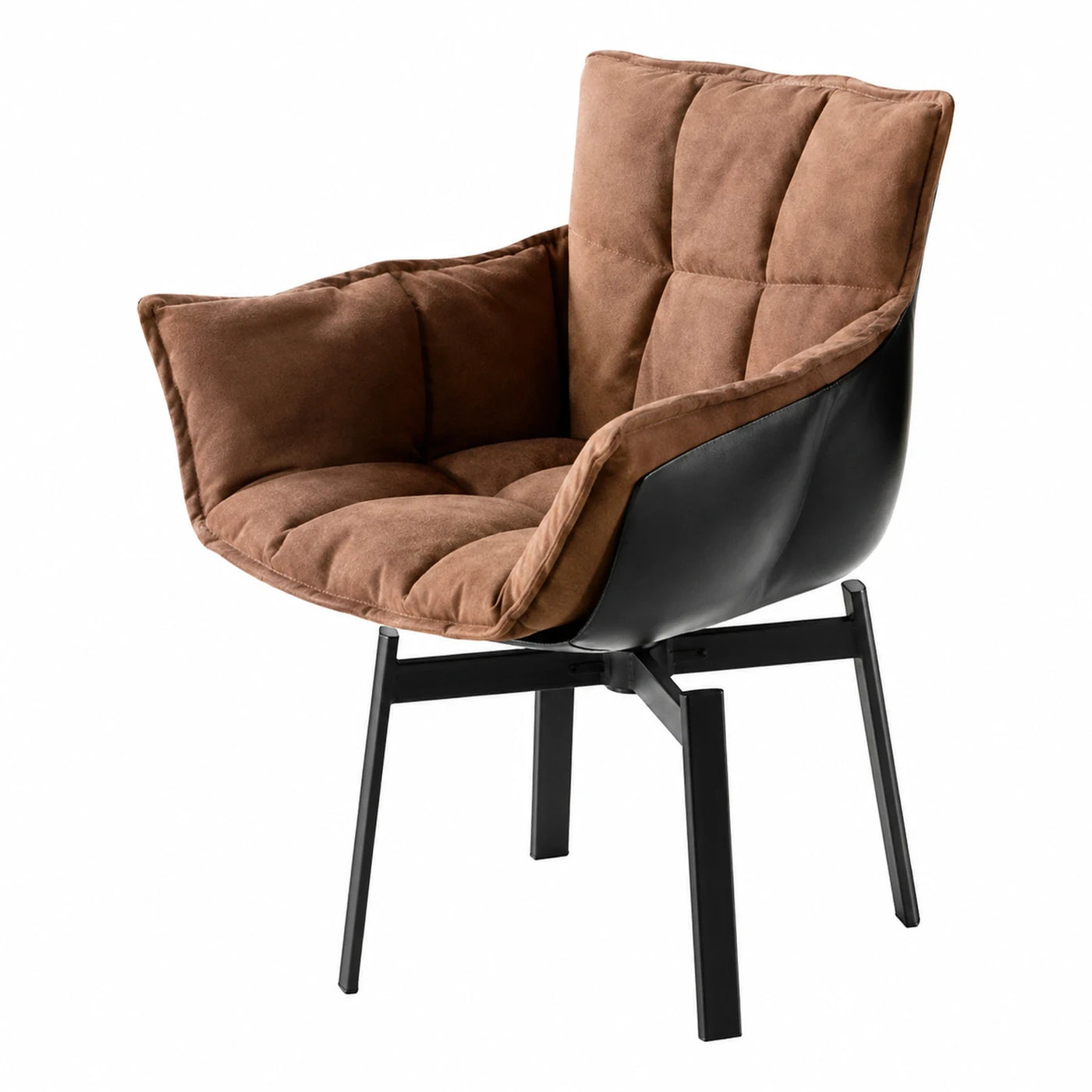 Brown Velvet Lounge Chair with Black Metal Base