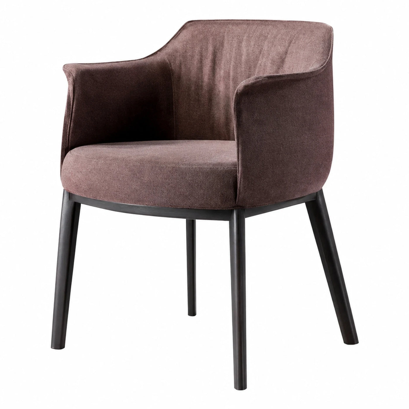 Brown Velvet Upholstered Armchair with Dark Wood Legs