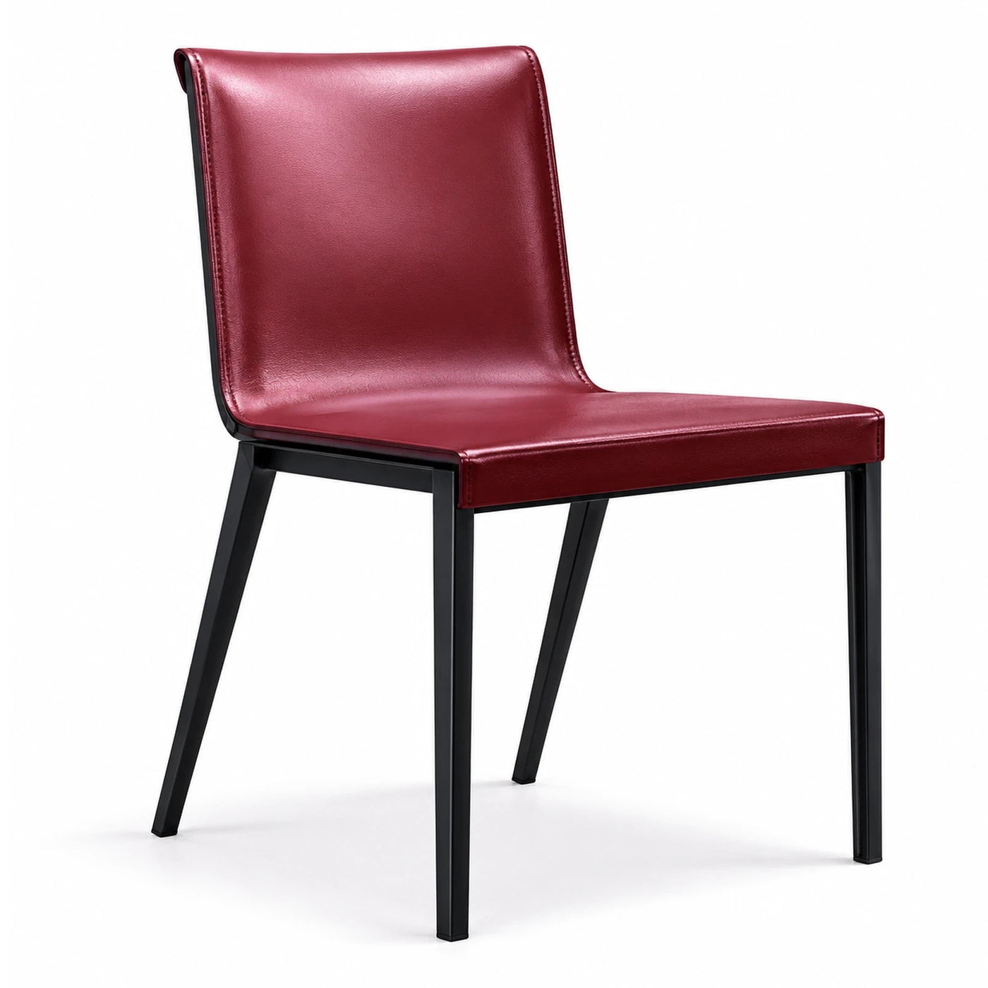 Red Leather Dining Chair with Black Metal Legs