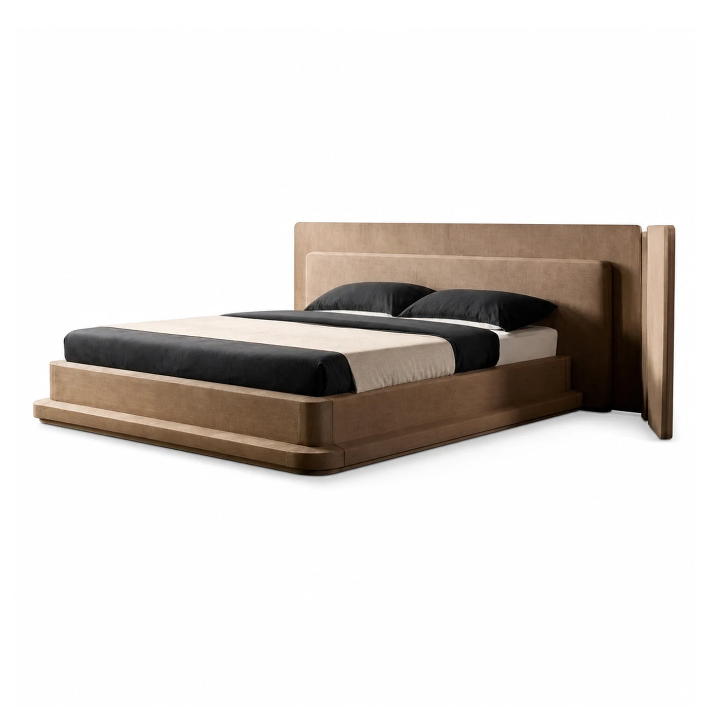 Modern Upholstered Platform Bed with Layered Headboard