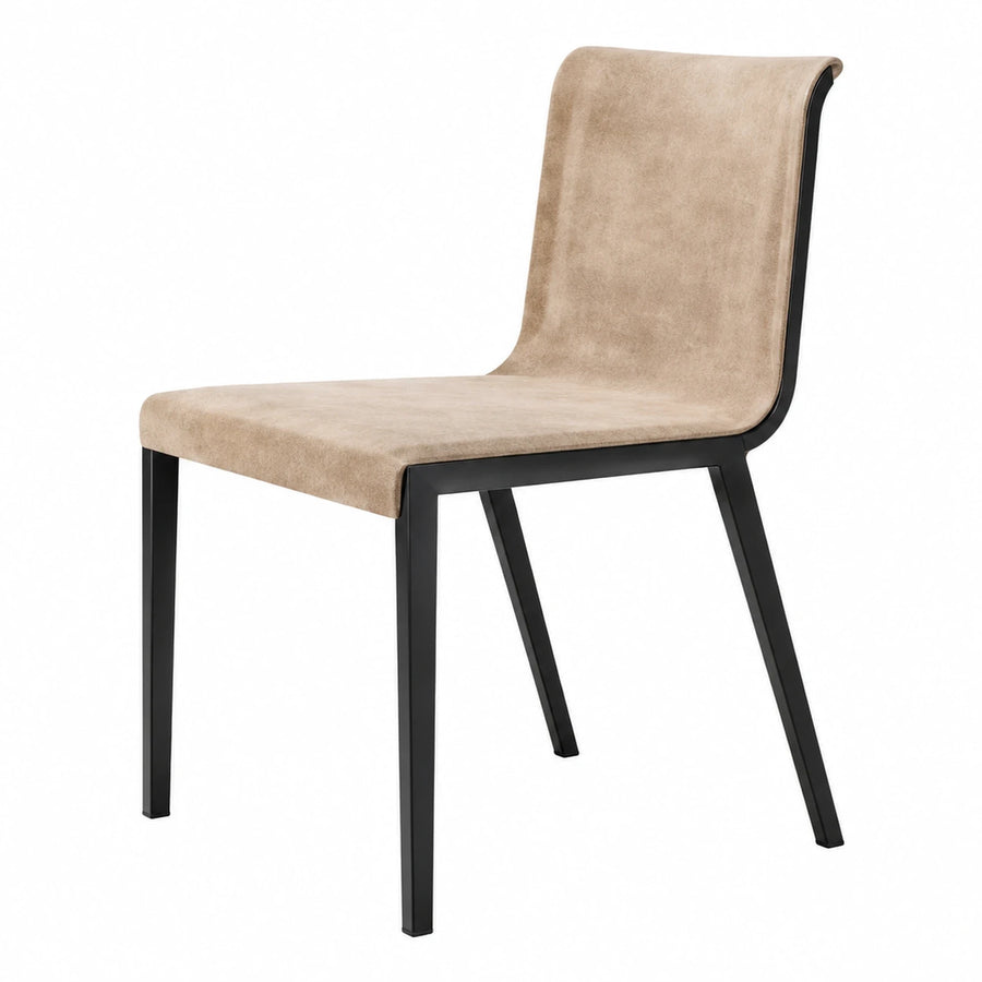Beige Upholstered Dining Chair with Black Metal Frame