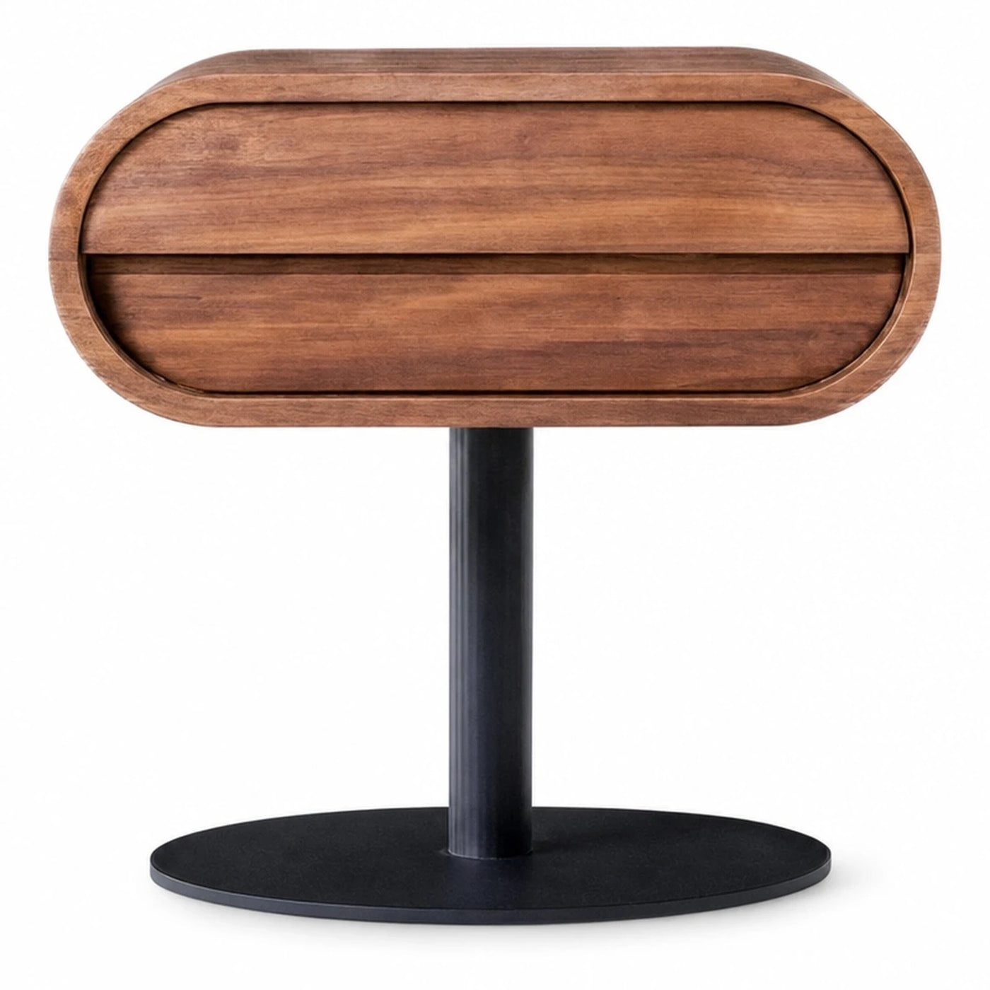 Oval Wood Side Table with Black Metal Base
