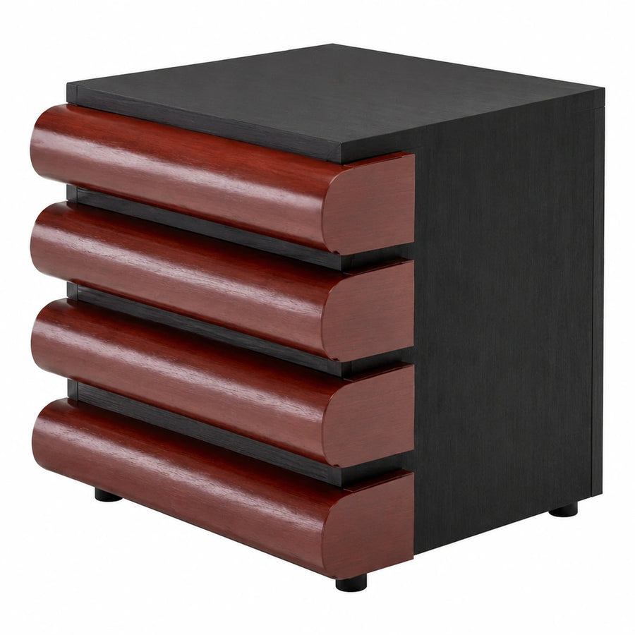 Black and Cherry Wood 4-Drawer Nightstand