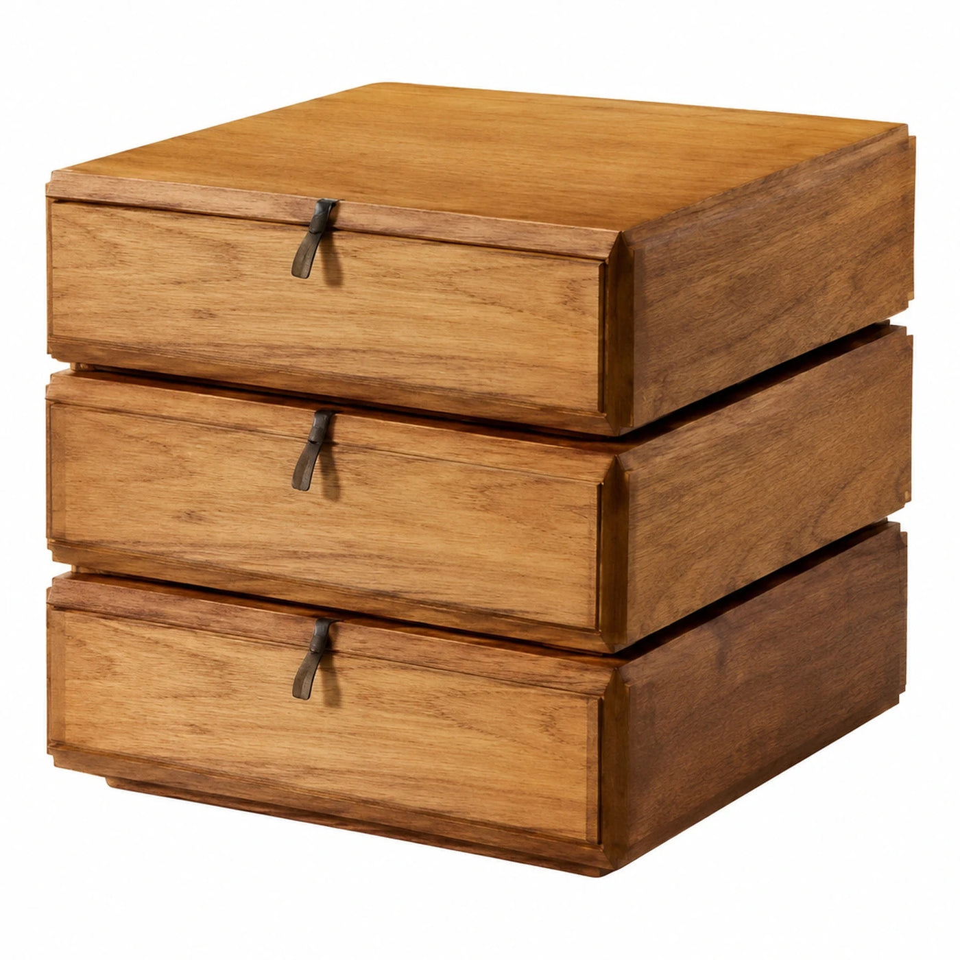 Three-Drawer Wooden Chest with Leather Pulls