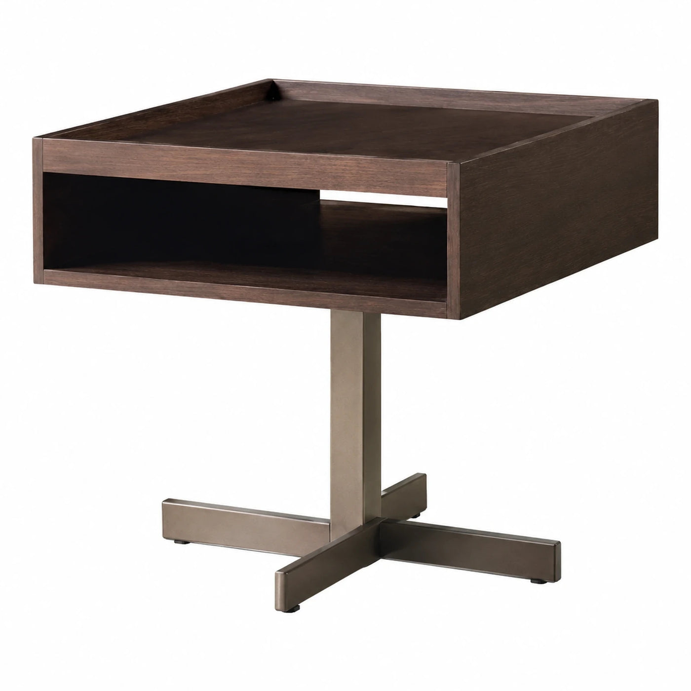 Square Dark Wood Side Table on Metal Base