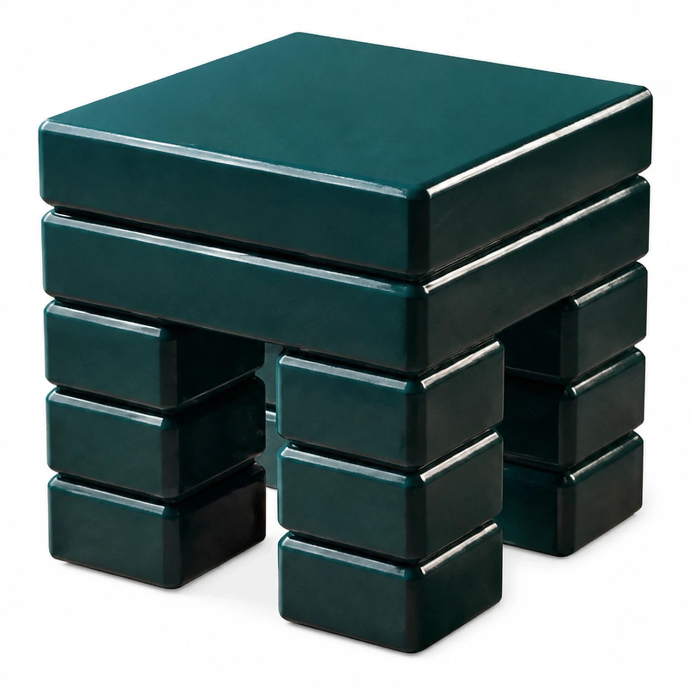 Glossy Emerald Green Ceramic Stacked Block Stool