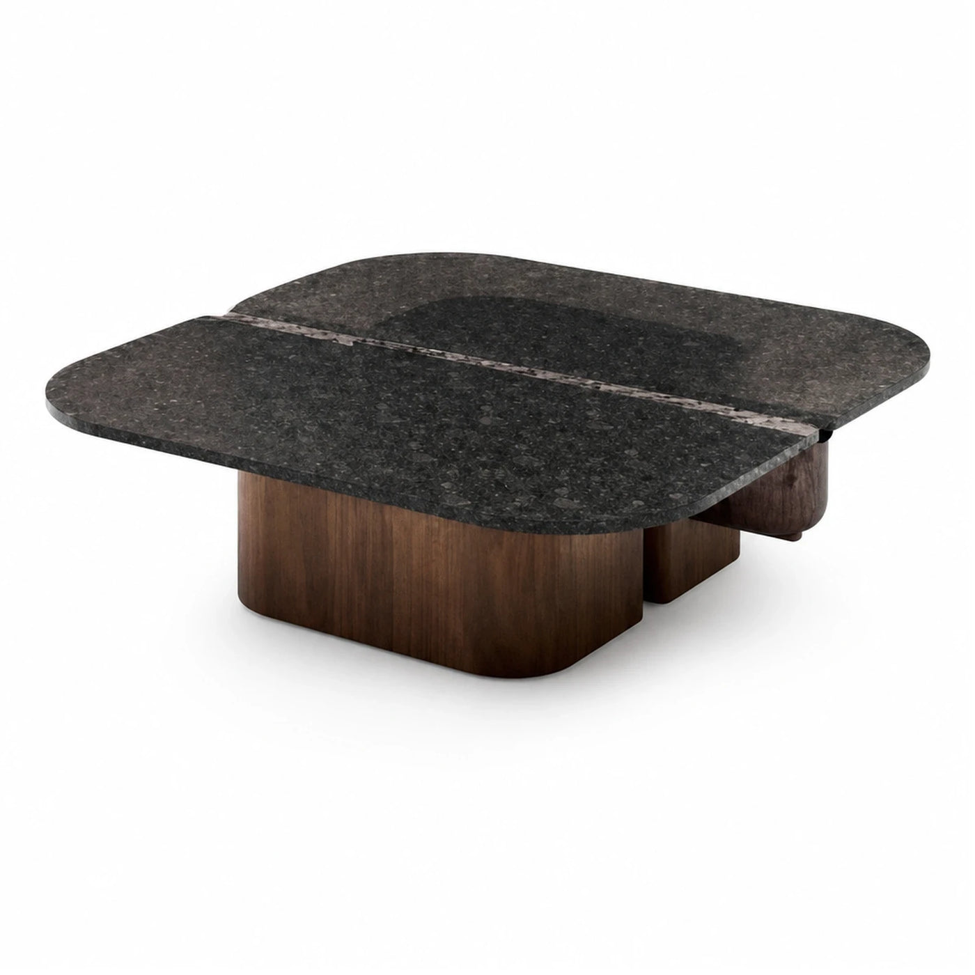 Dark Stone Top Coffee Table with Wood Base