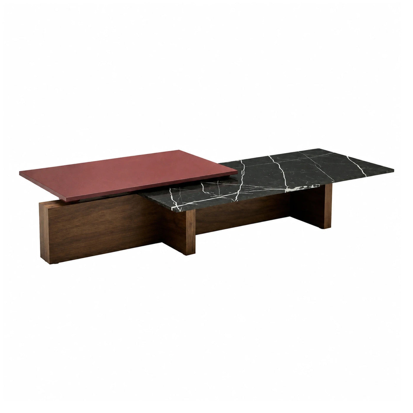 Modern Two-Tone Marble and Wood Coffee Table