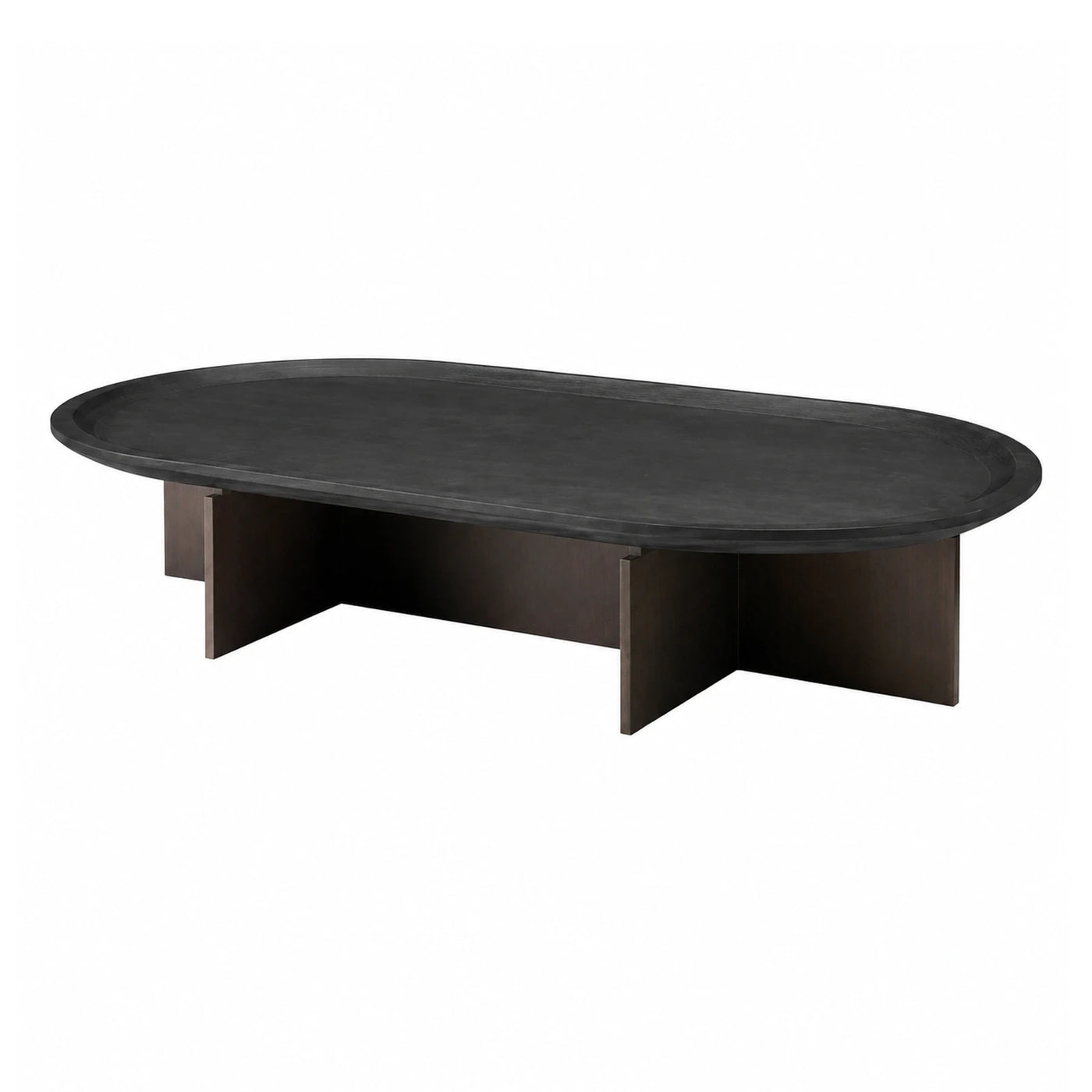 Dark Wood Oval Coffee Table with Raised Edge
