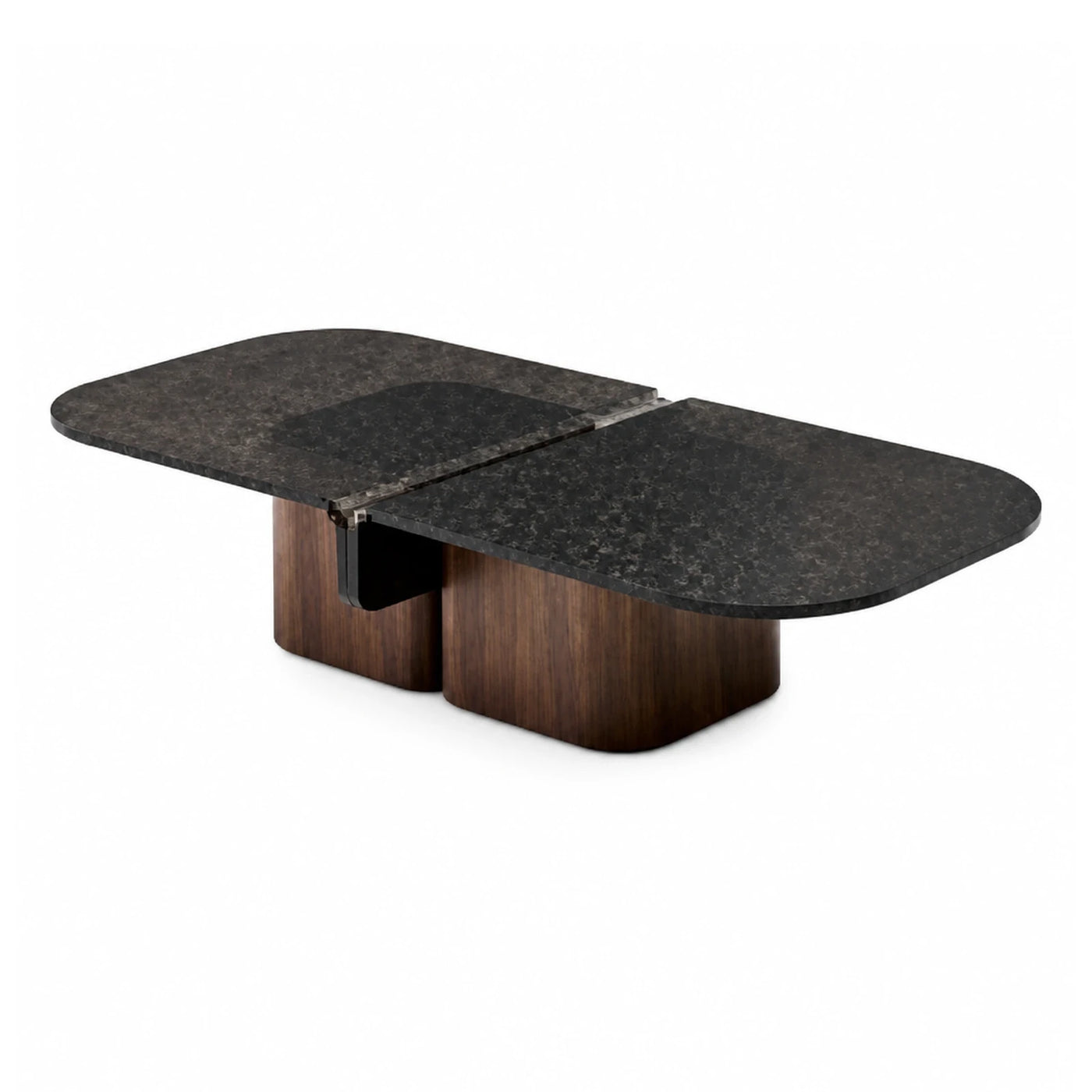 Wood Base Coffee Table with Dark Stone Top