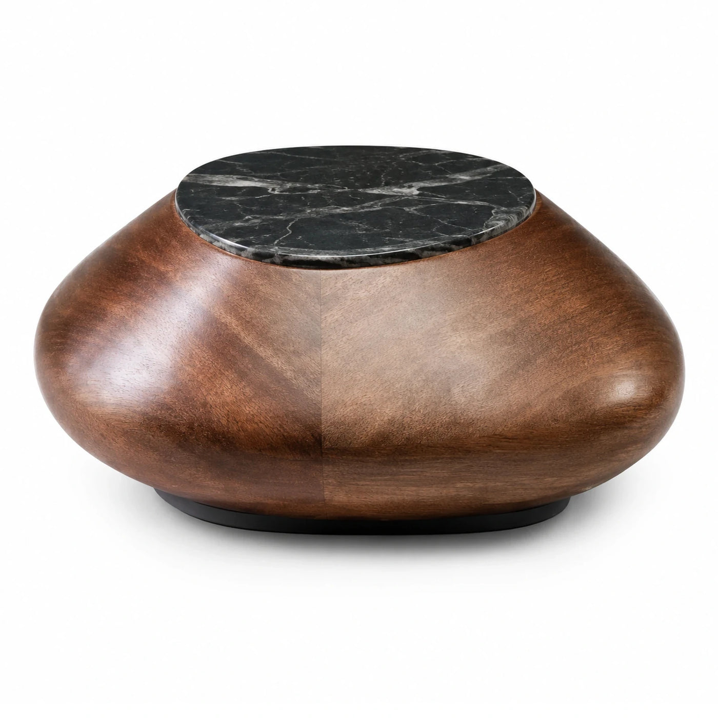 Round Wooden Coffee Table with Black Marble Top