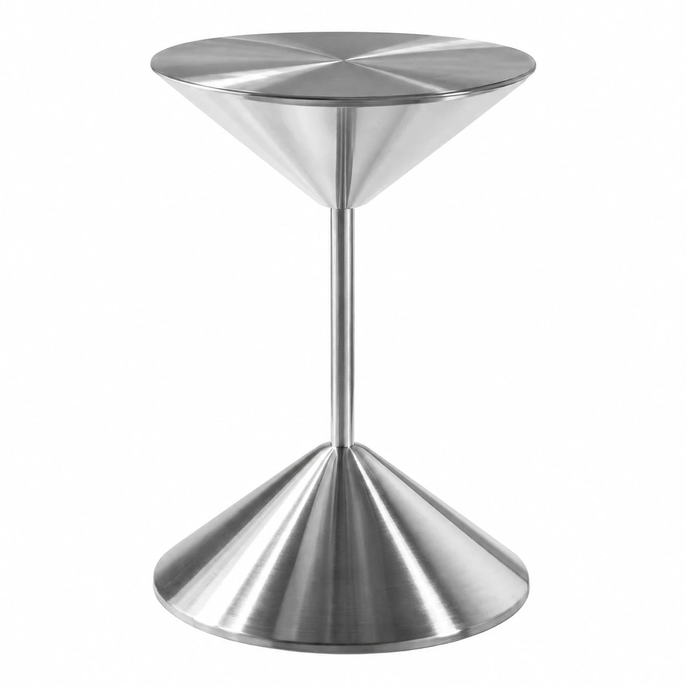 Brushed Stainless Steel Cone Pedestal Side Table