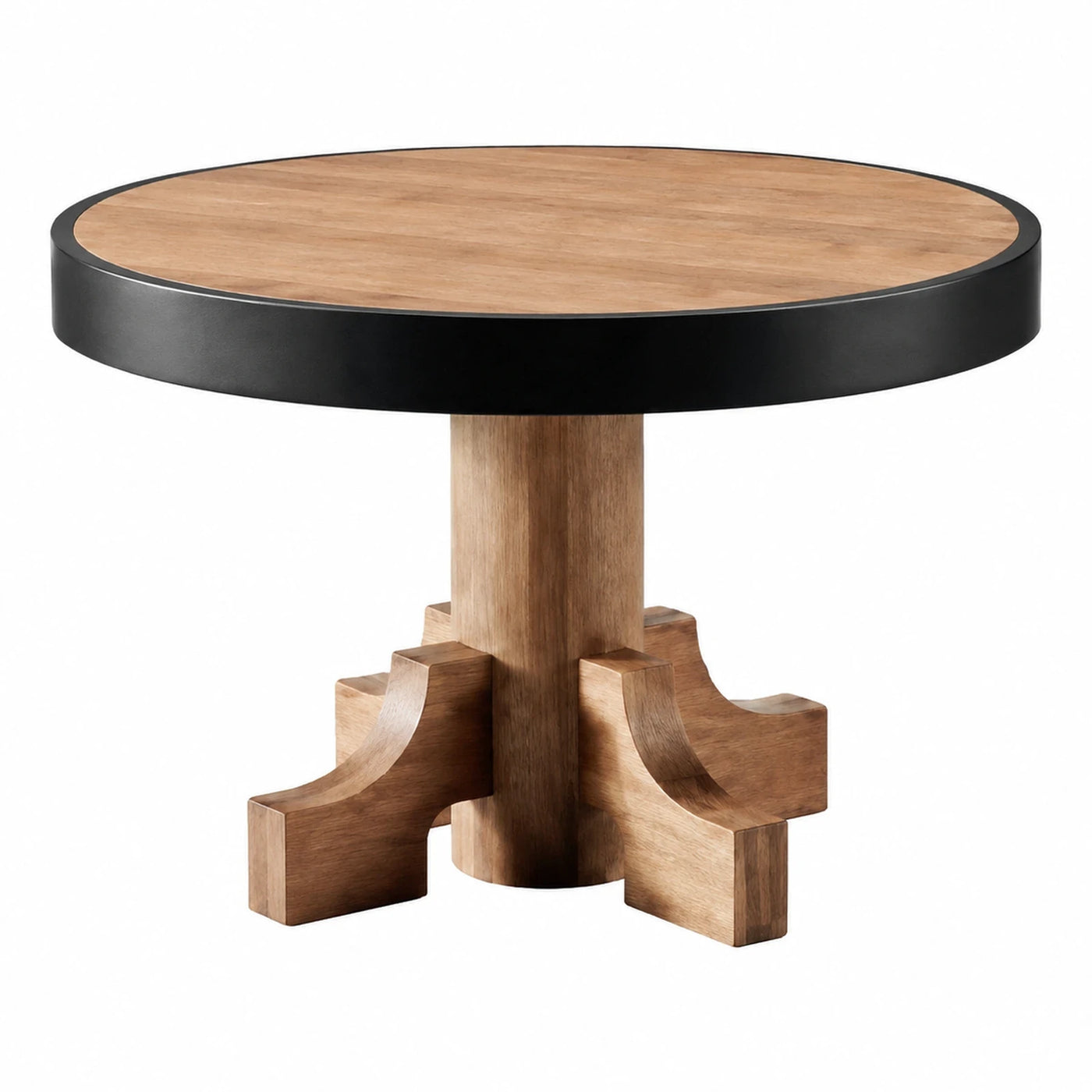 Round Wood Dining Table with Black Rim and Pedestal Base
