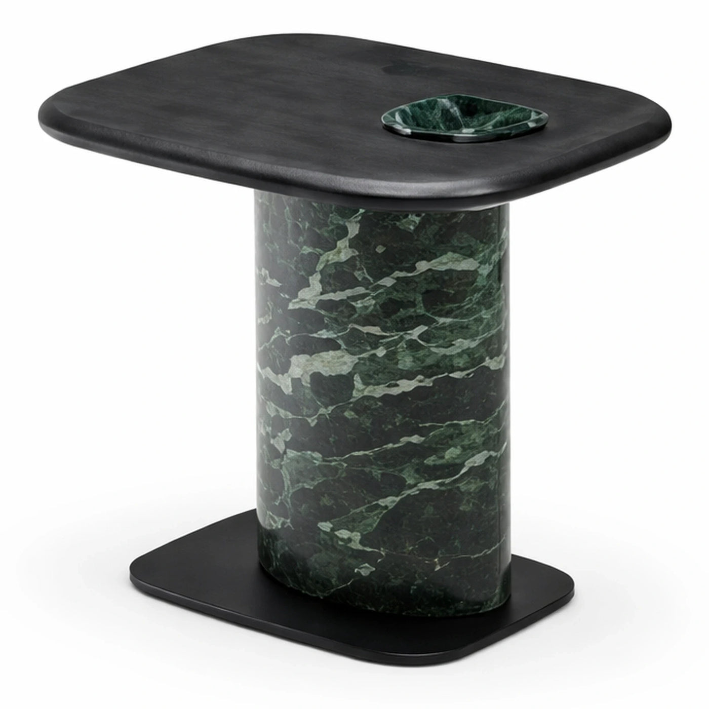 Green Marble Pedestal Side Table with Black Top