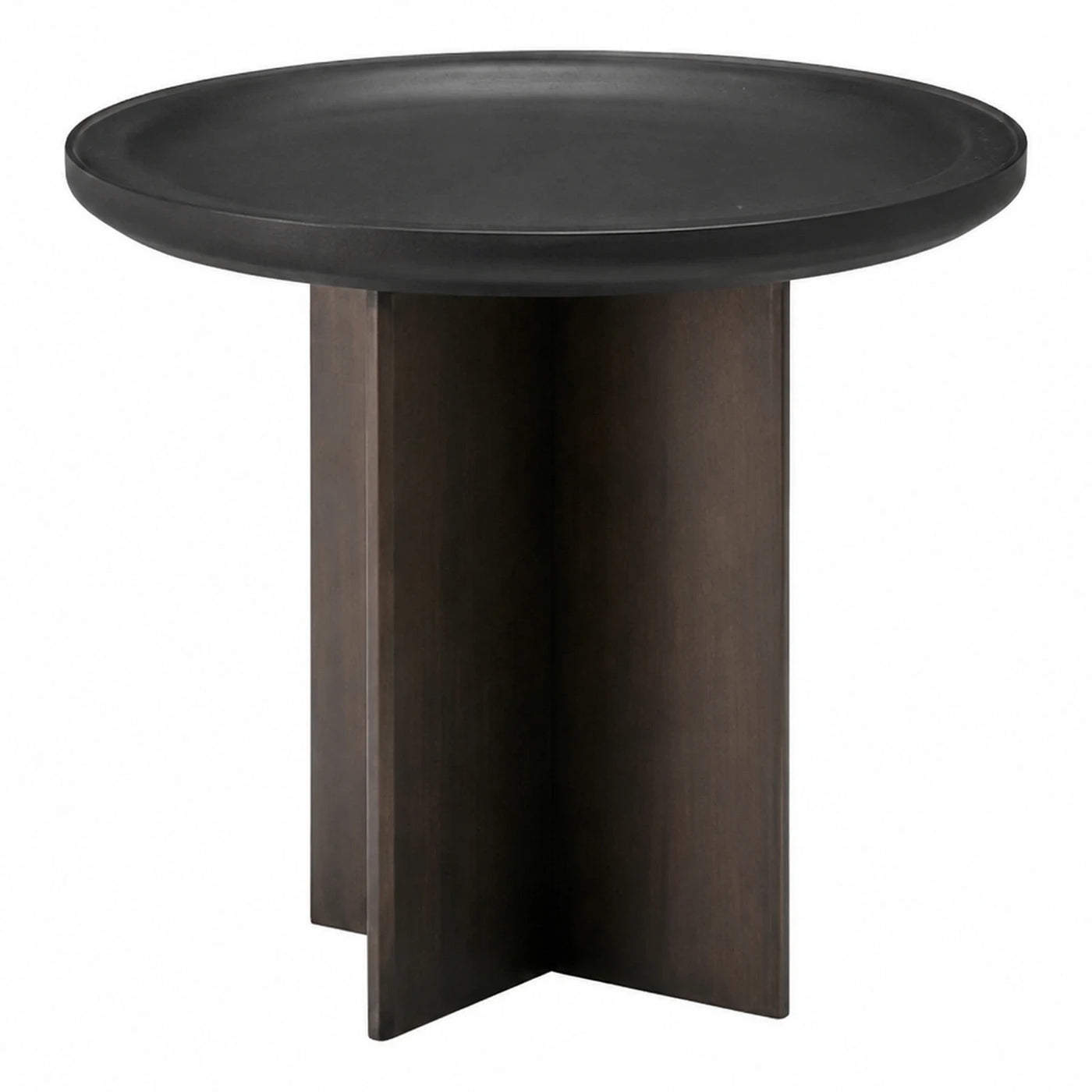 Round Black Side Table with Dark Wood Base