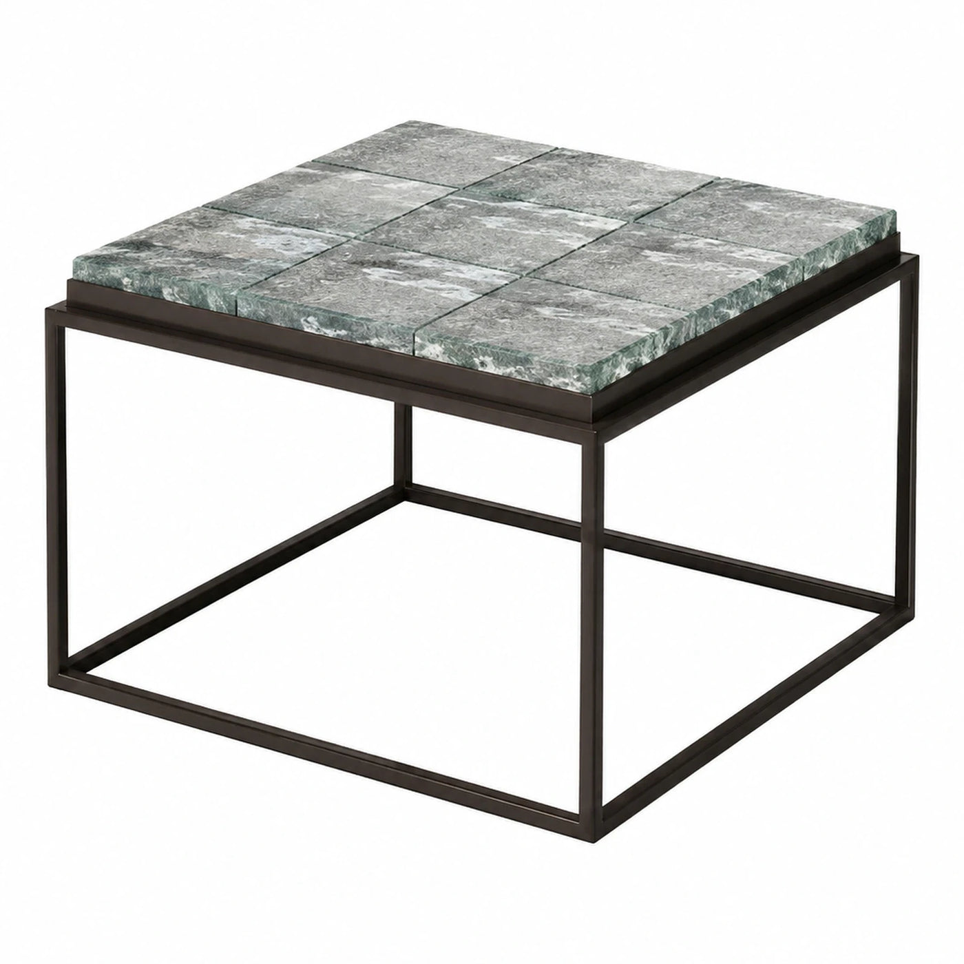 Square Green Marble Top Coffee Table with Black Metal Frame