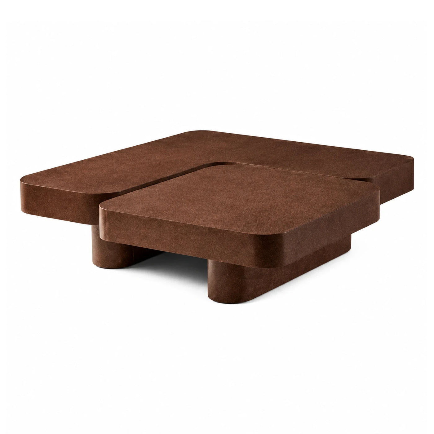 Brown Modular Coffee Table Set with Rounded Edges