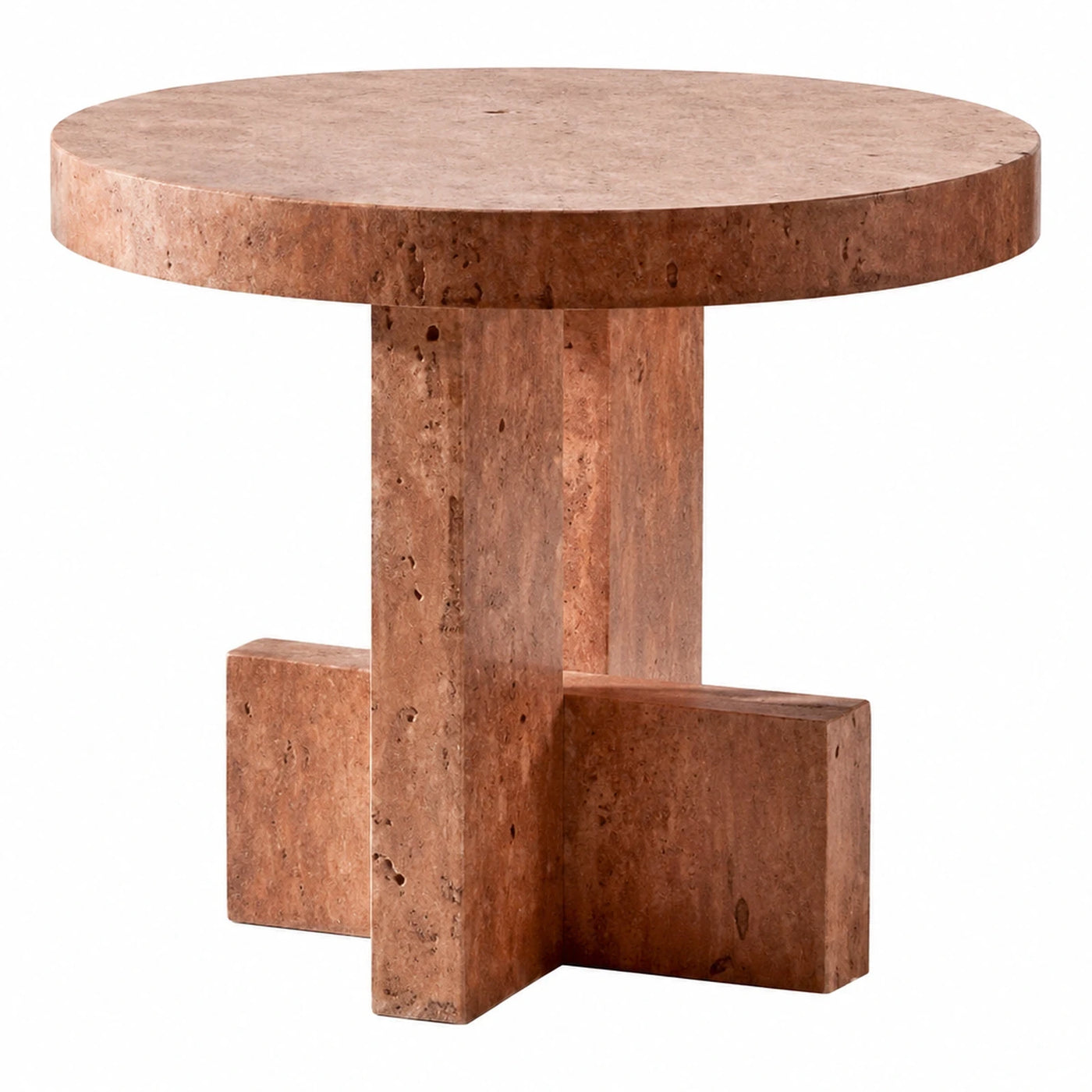 Round Travertine Stone Side Table with T-Base