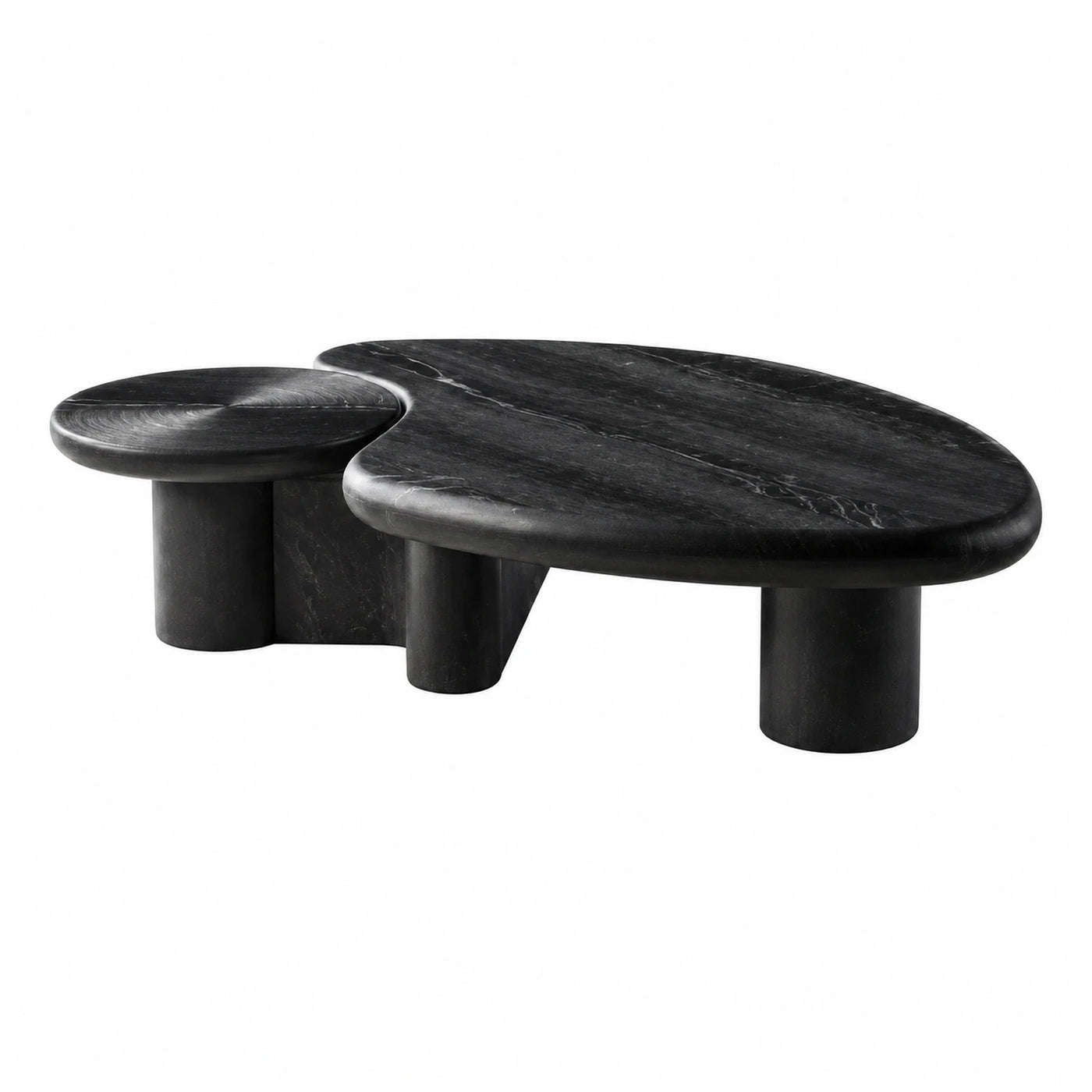 Black Marble Coffee Table Set with Organic Shapes